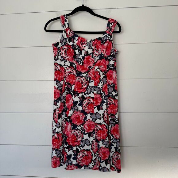 London Times Women’s 8 White Rose Floral Patterned Dress Office Core Career - Picture 1 of 5